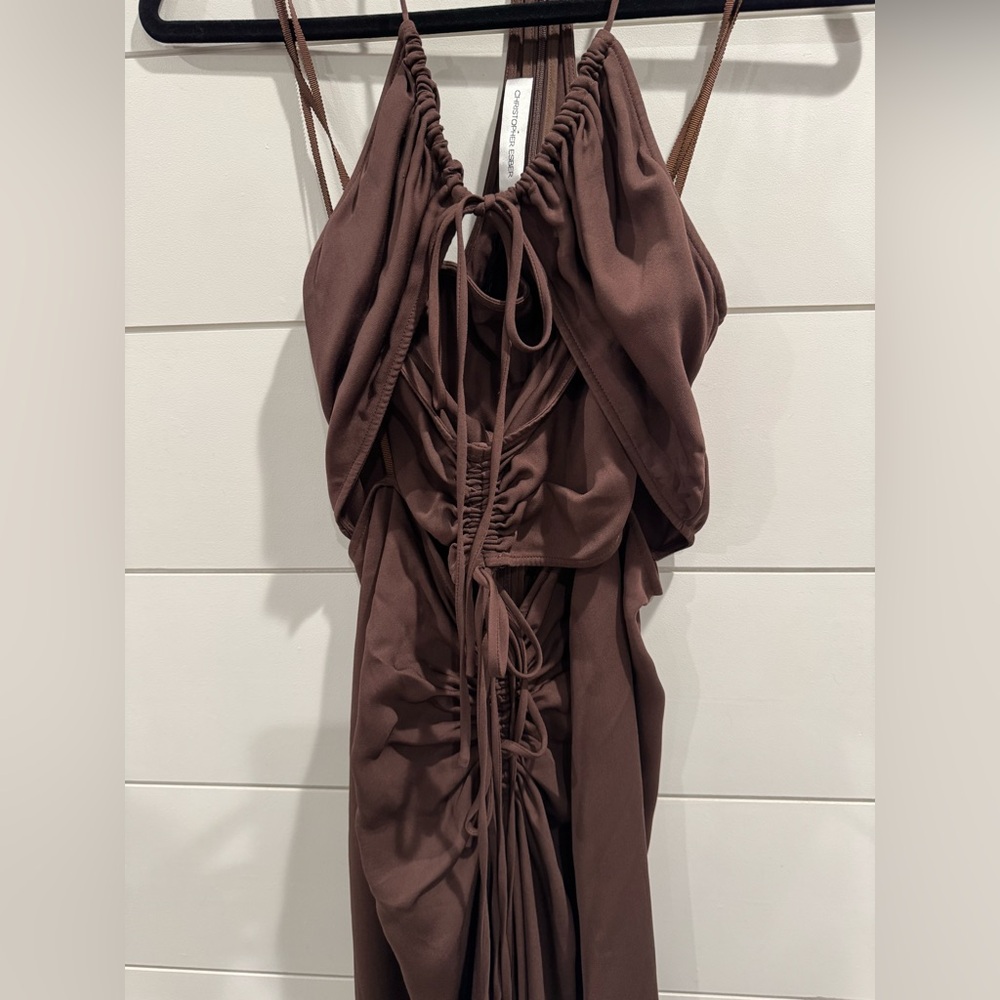 NWT Christopher Esber brown Multi-Panel Disconnect halter dress - Picture 5 of 10